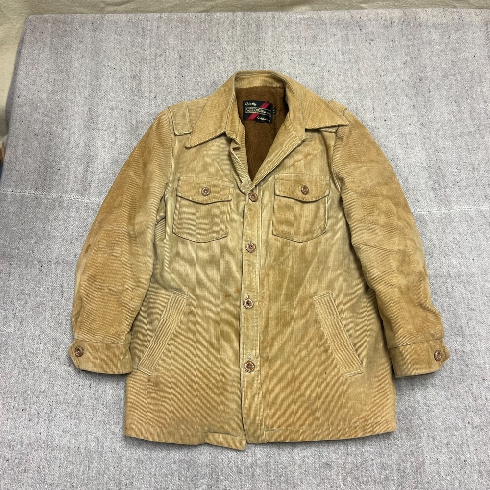 Vintage Sears Corduroy Jacket Mens 42 Beige‎ 1970s Lined USA
